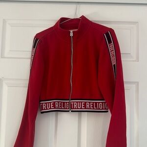 True Religion Red Bomber Jacket with Stripe Detail